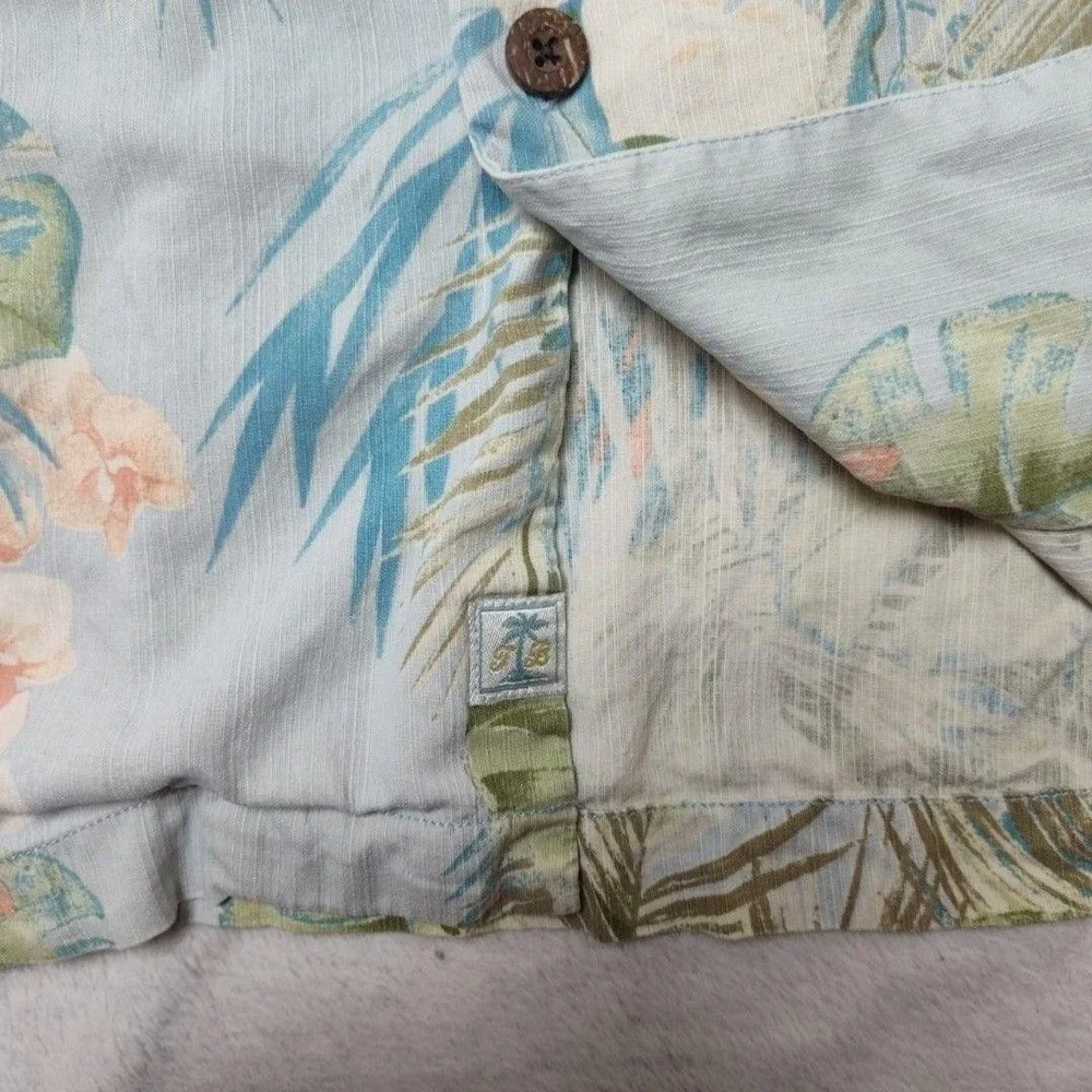Tommy Bahama Shirt Mens XL Blue Floral Silk Button-Up Short Sleeve Tropical